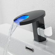 Black all copper cold and hot hand washing intelligent sensing color change and temperature recognition waterfall faucet