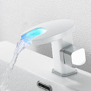 Black all copper cold and hot hand washing intelligent sensing color change and temperature recognition waterfall faucet